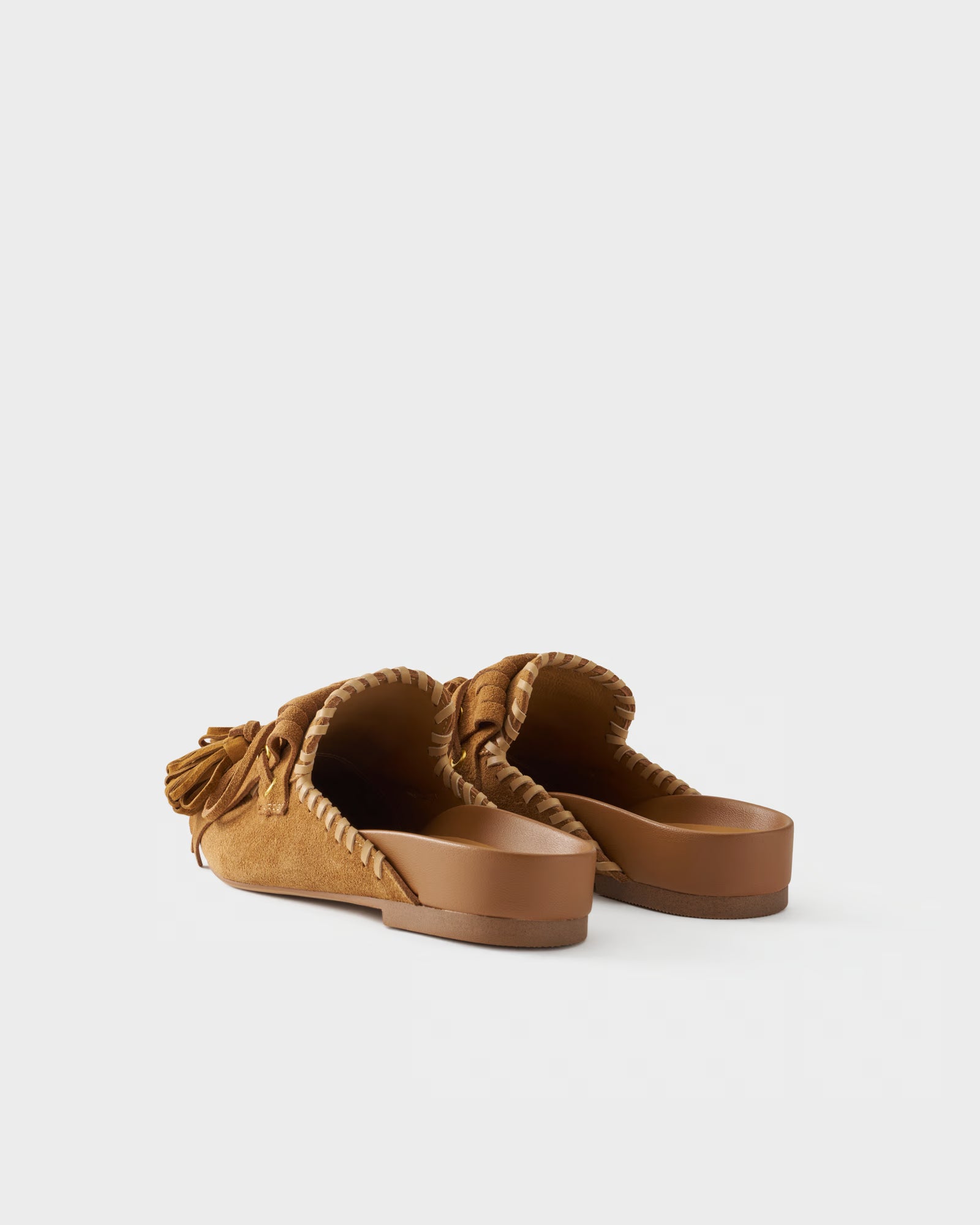 Sabot flat in camoscio con frange