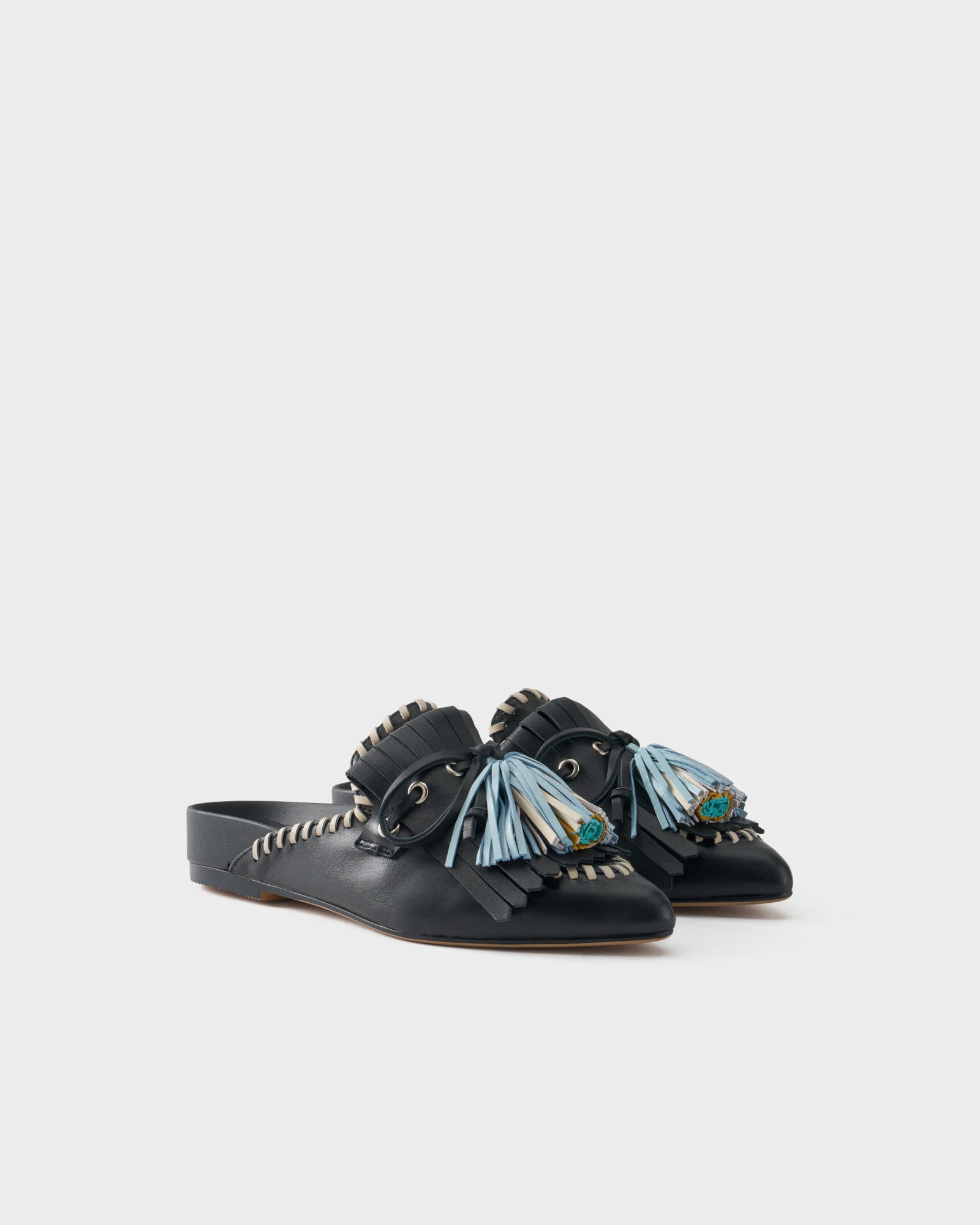 Sabot flat in nappa con frange