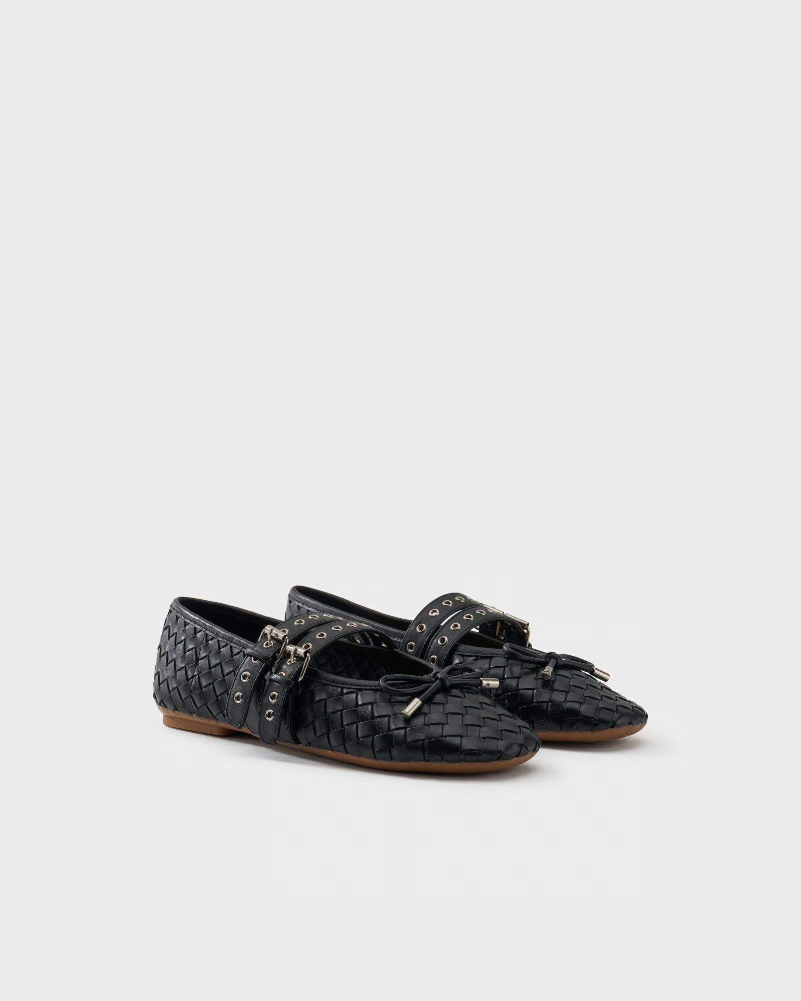 Ballerina in pelle intrecciata a dama