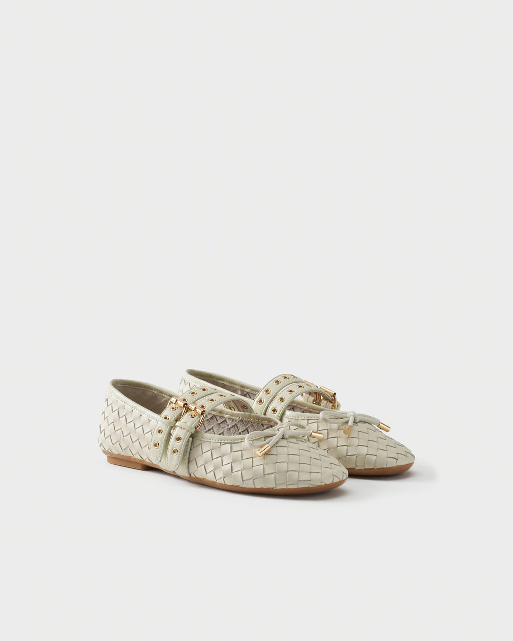 Woven checkerboard leather ballet flat