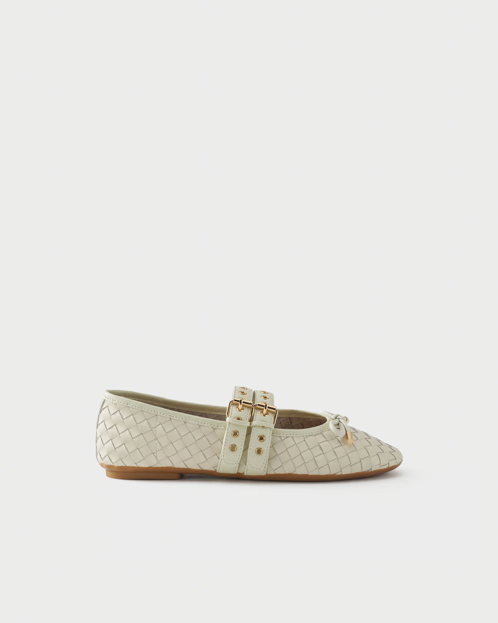 Woven checkerboard leather ballet flat