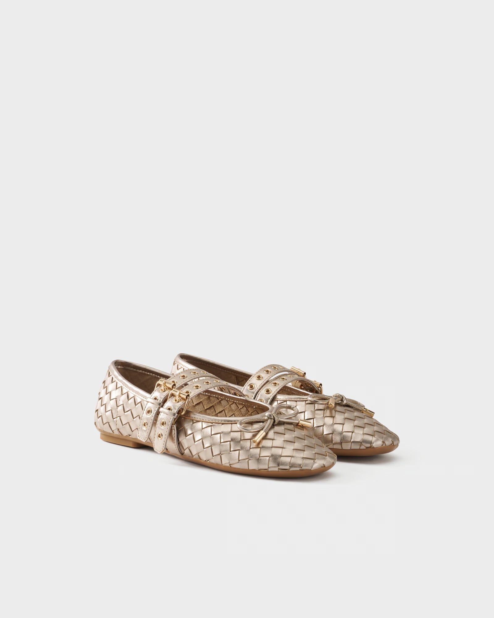 Ballerina in pelle laminata intrecciata a dama