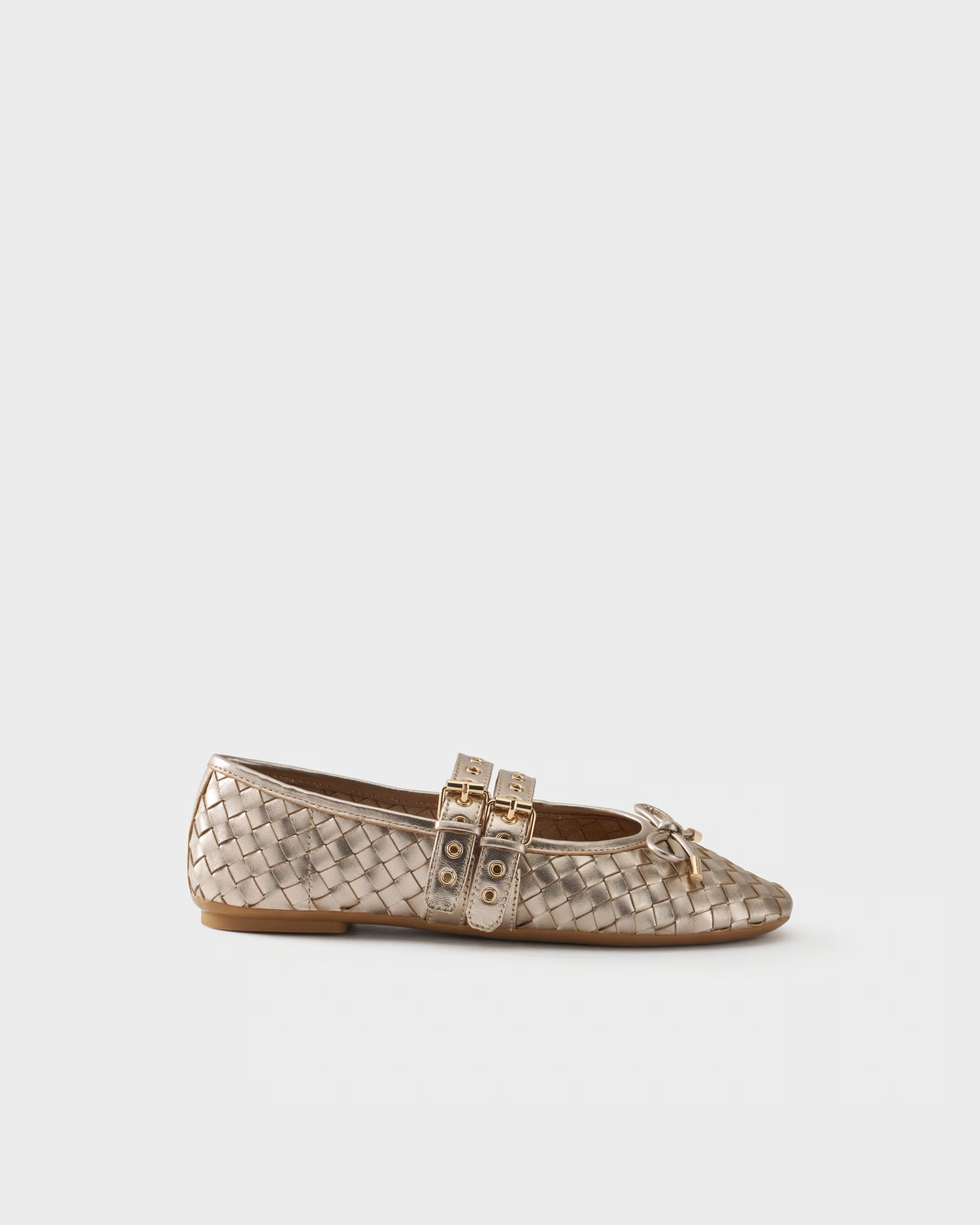 Ballerina in pelle laminata intrecciata a dama