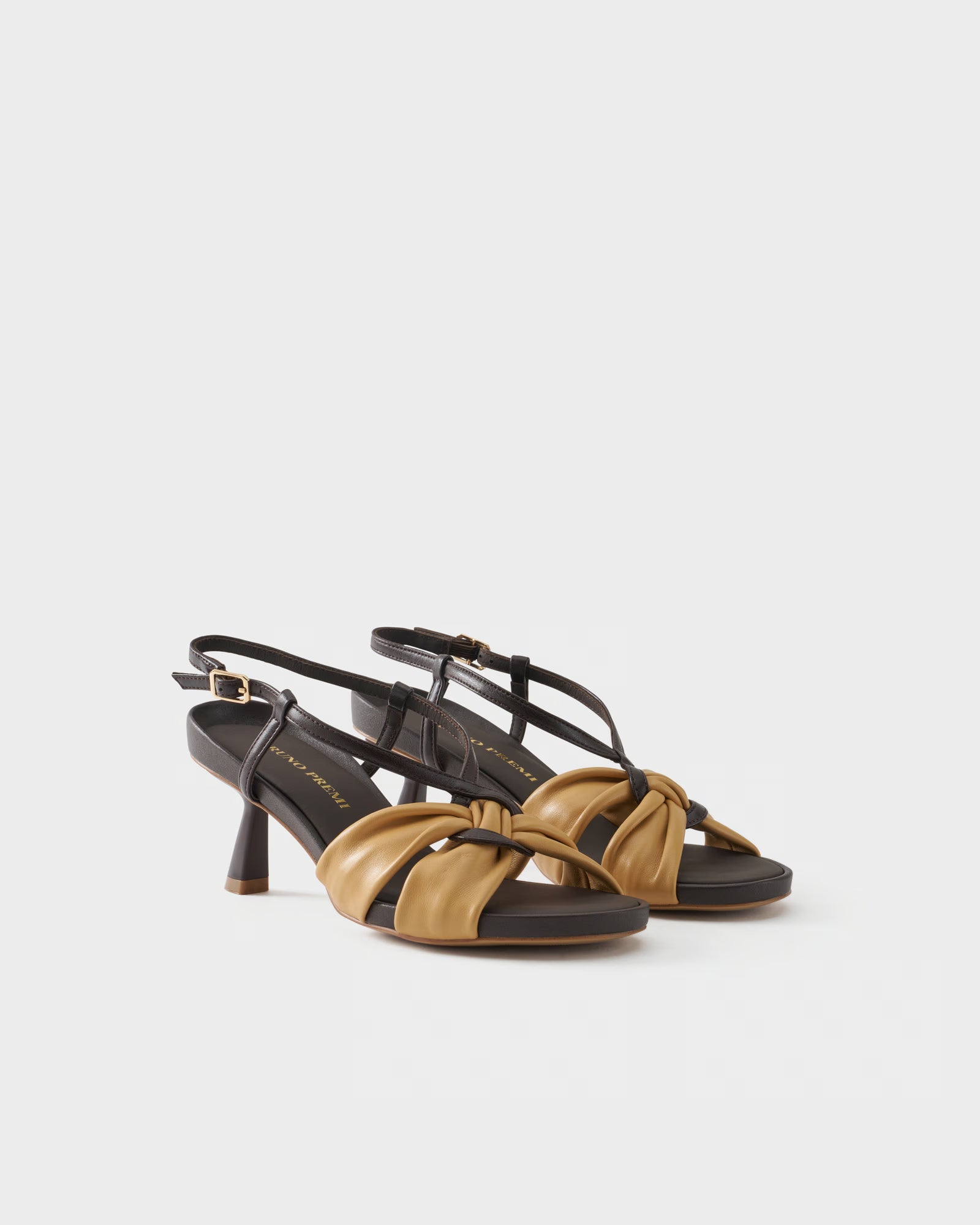 Slingback sandal in two-tone nappa leather with knotted strap