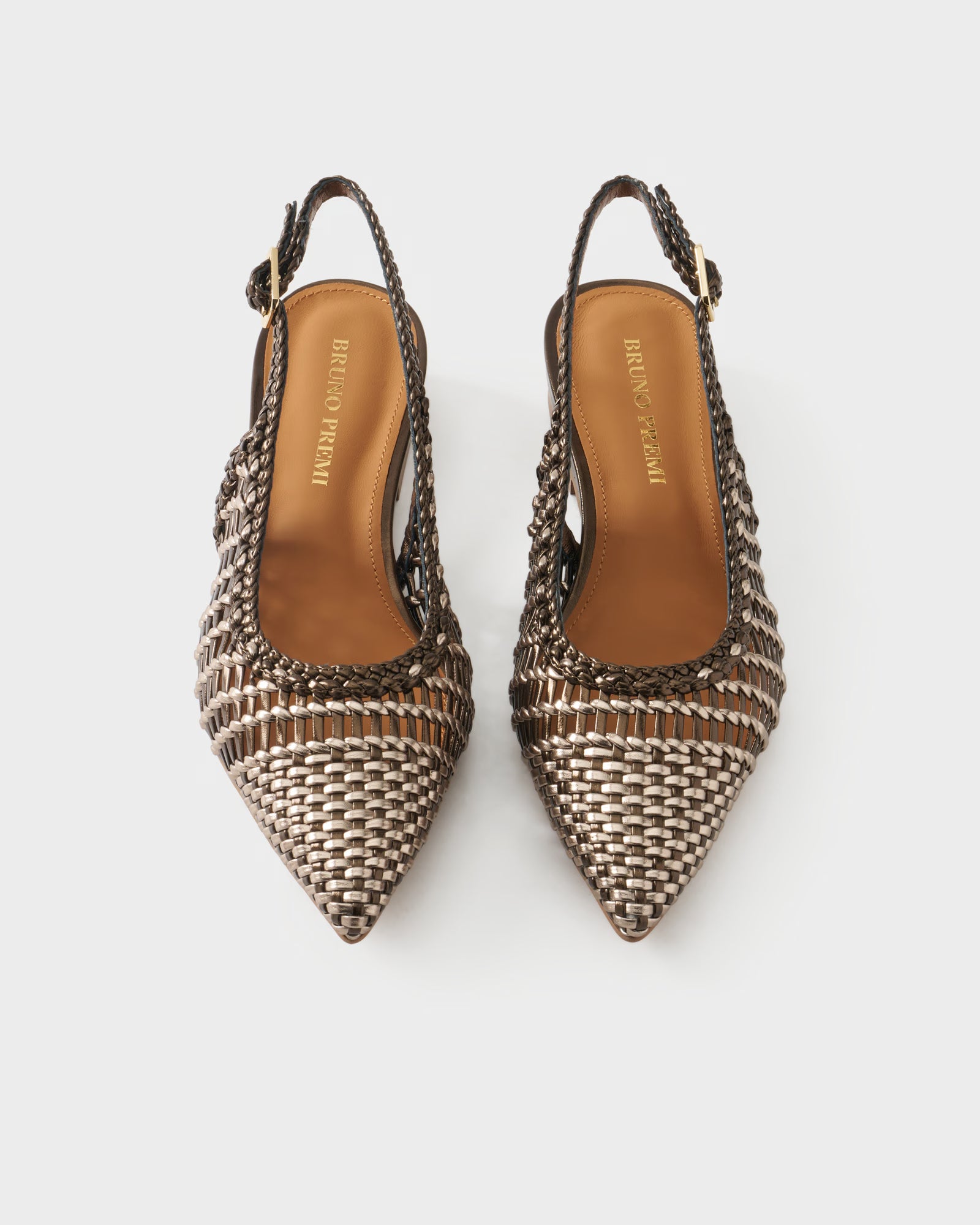 Pointed-toe slingback ballerina with laminated woven upper