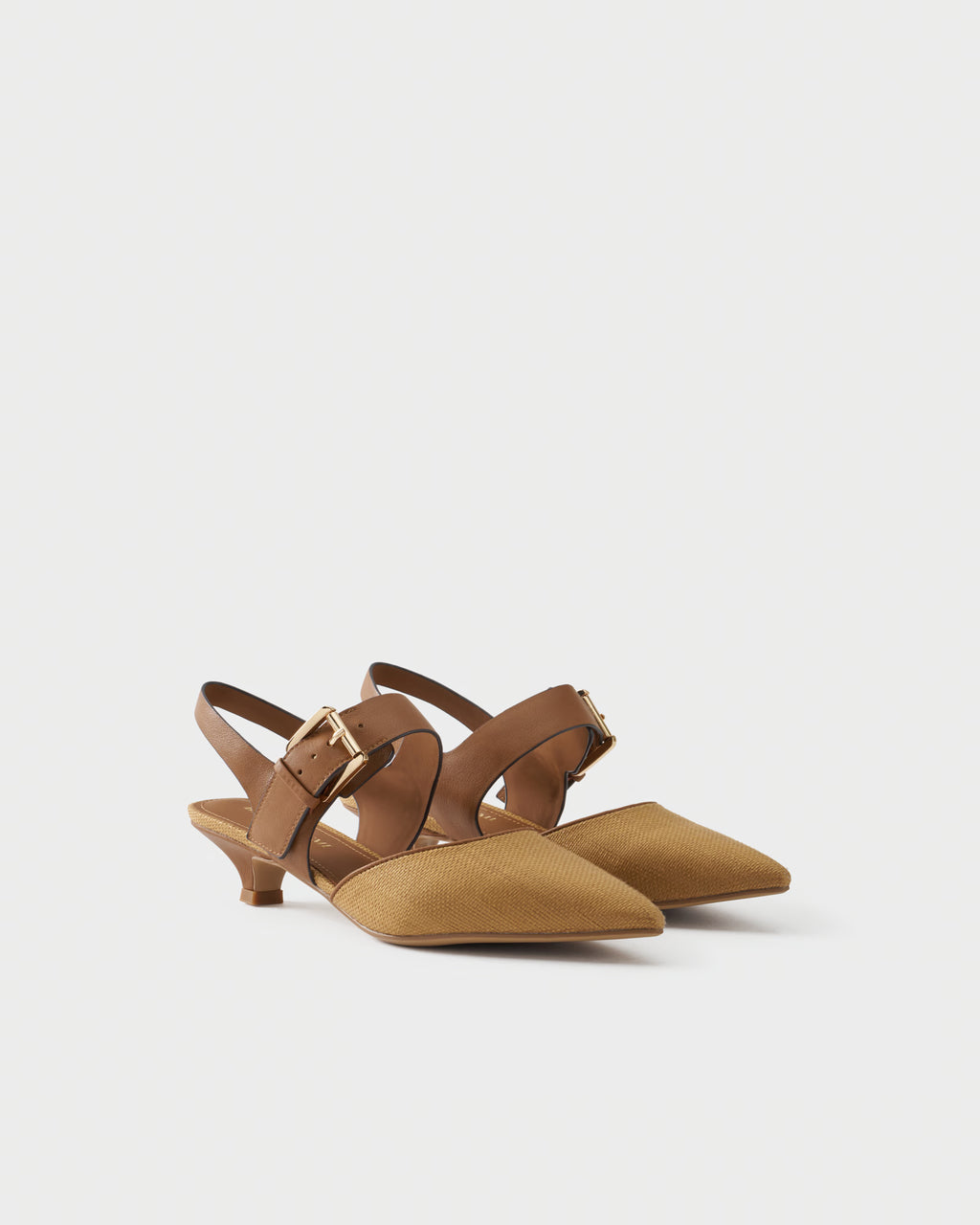 Fabric and leather slingback pumps
