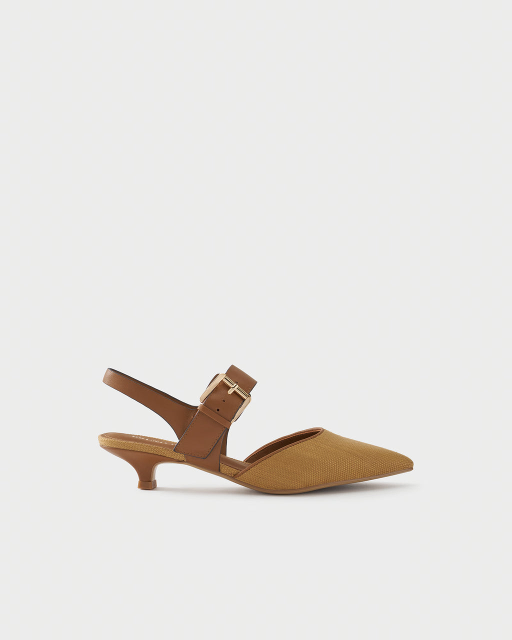 Fabric and leather slingback pumps
