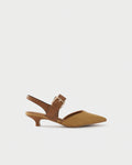 Fabric and leather slingback pumps