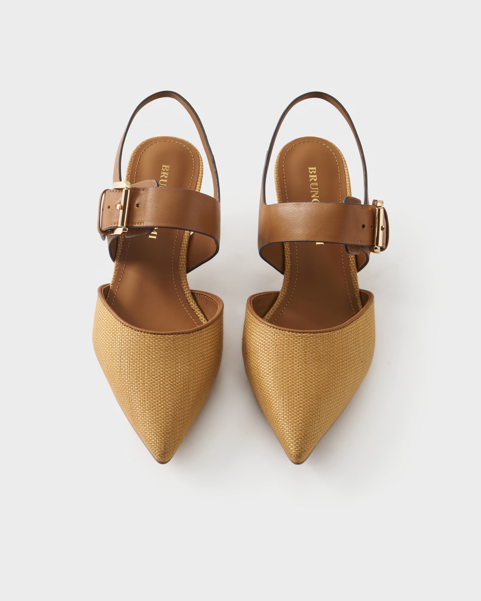 Fabric and leather slingback pumps