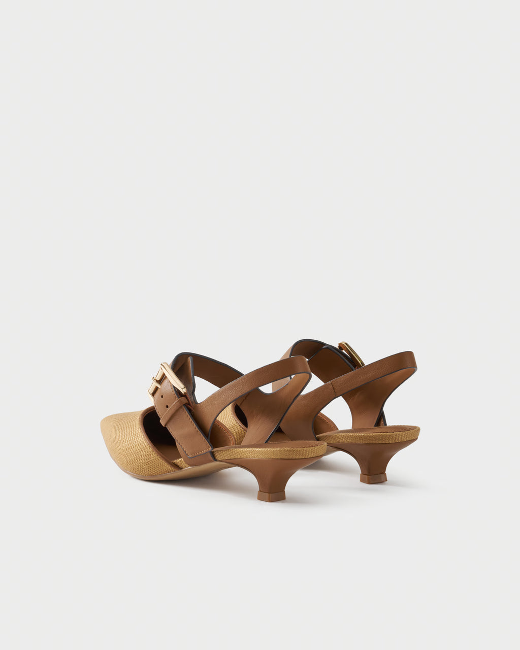 Fabric and leather slingback pumps