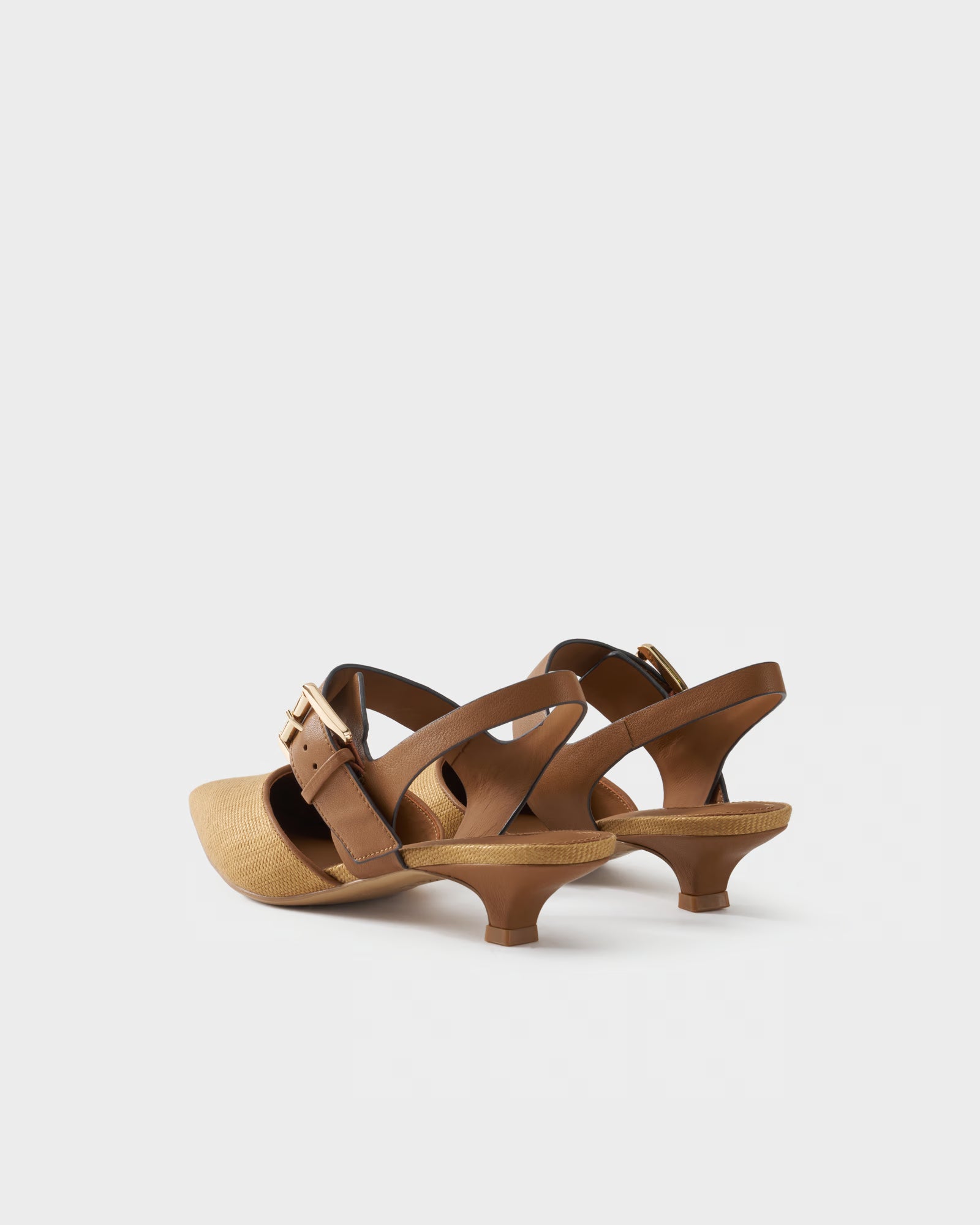 Fabric and leather slingback pumps