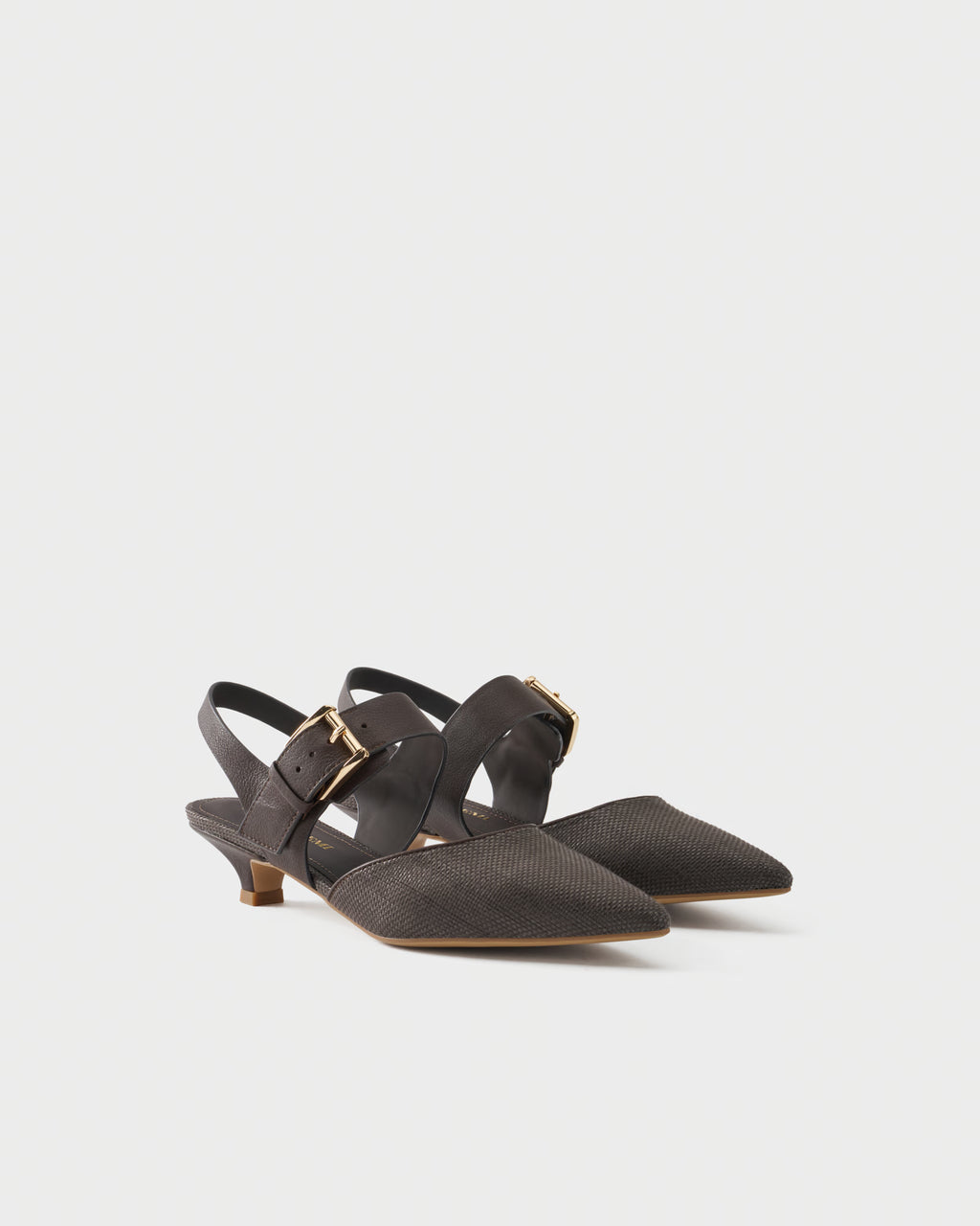 Fabric and leather slingback pumps