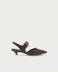 Fabric and leather slingback pumps