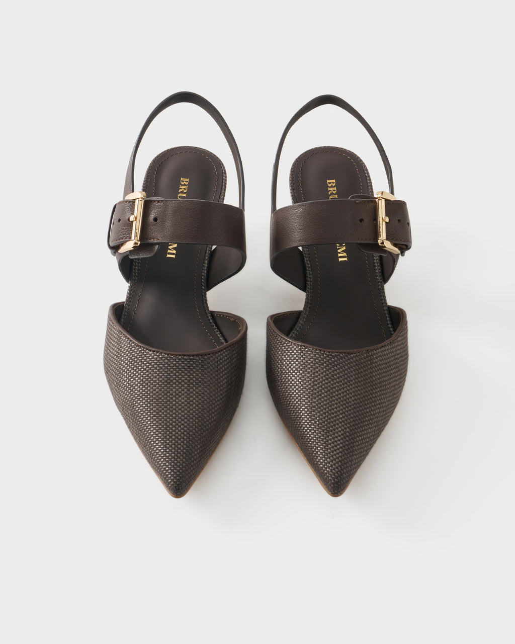 Fabric and leather slingback pumps