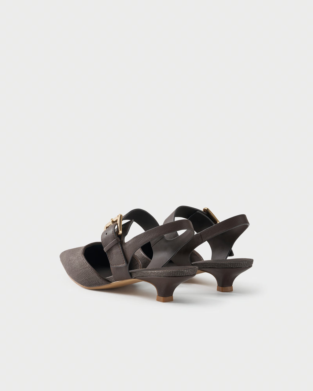 Fabric and leather slingback pumps