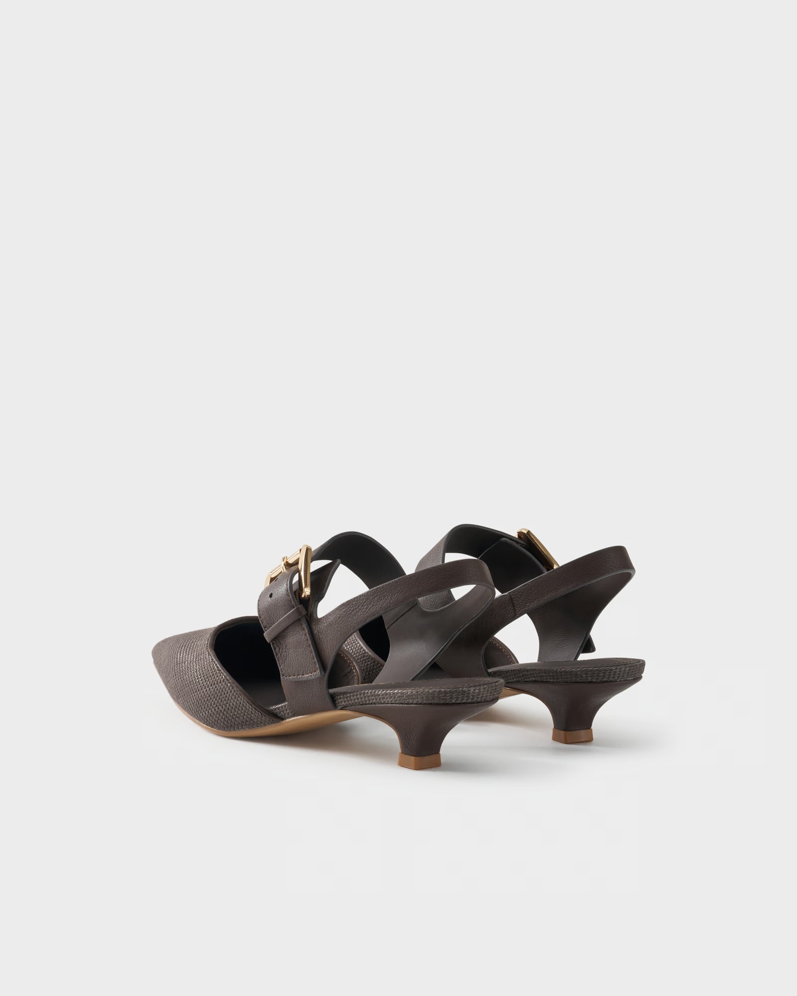 Fabric and leather slingback pumps