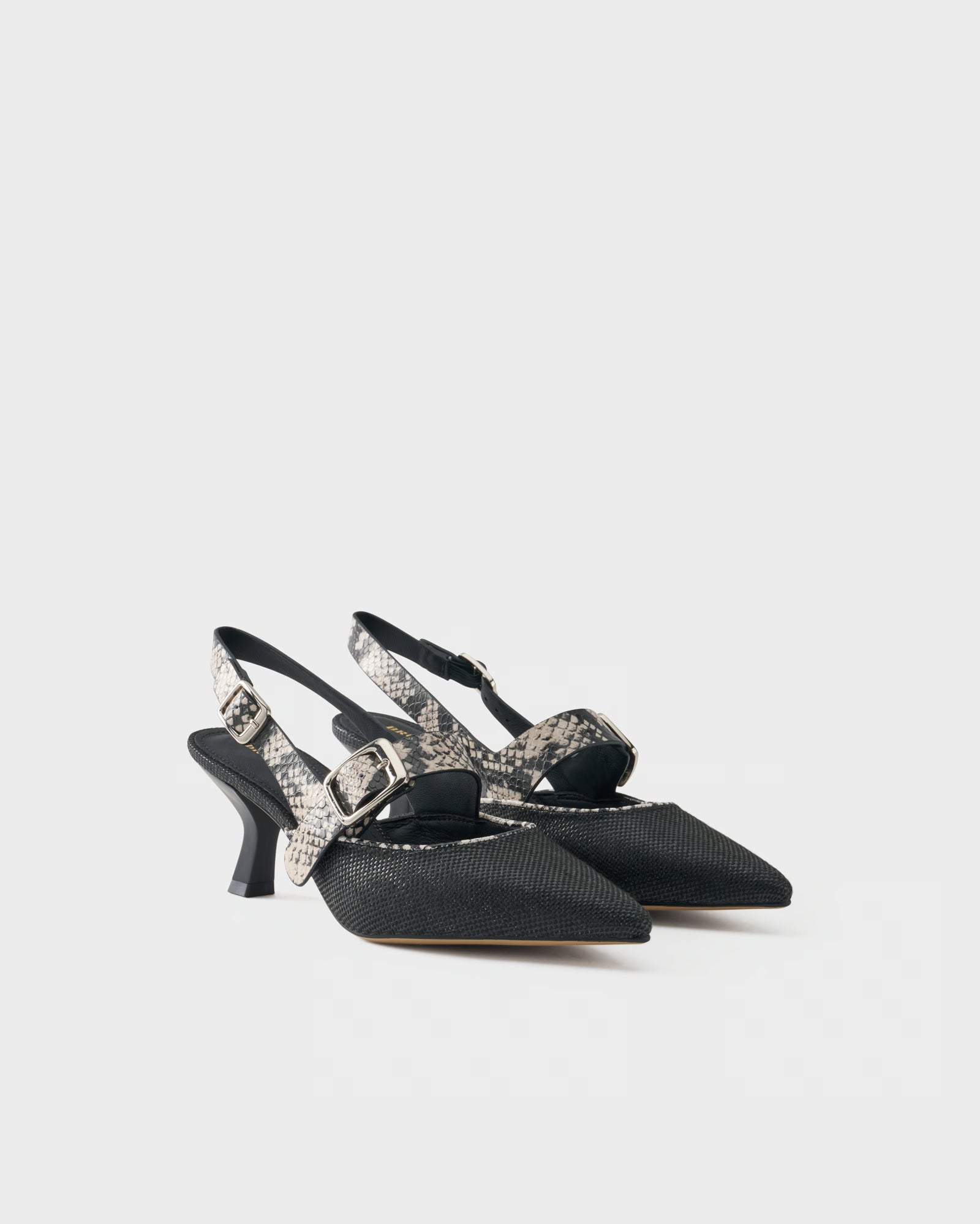 Slingback pump in fabric and python-embossed leather