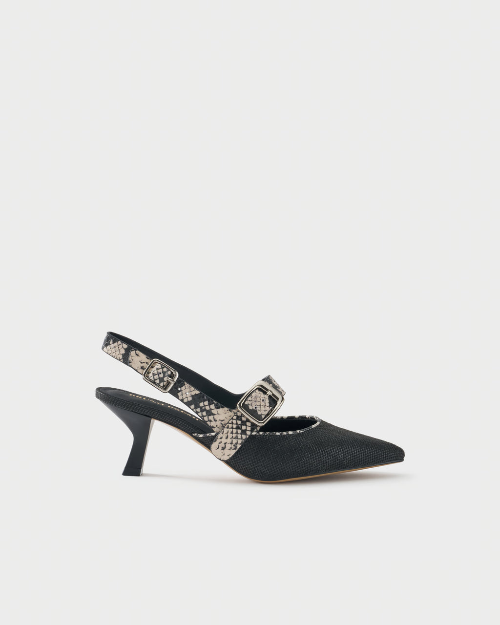 Slingback pump in fabric and python-embossed leather