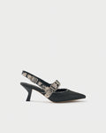 Slingback pump in fabric and python-embossed leather