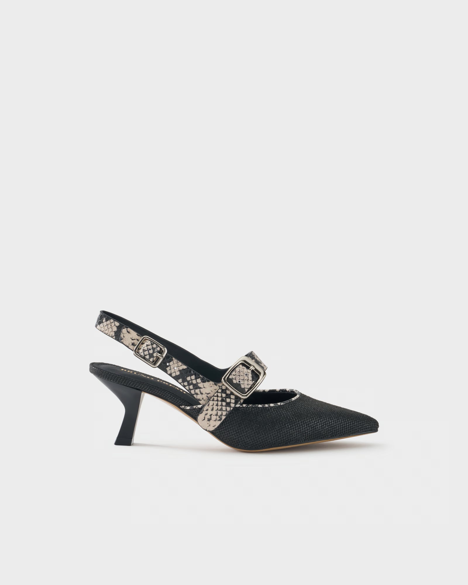 Slingback pump in fabric and python-embossed leather