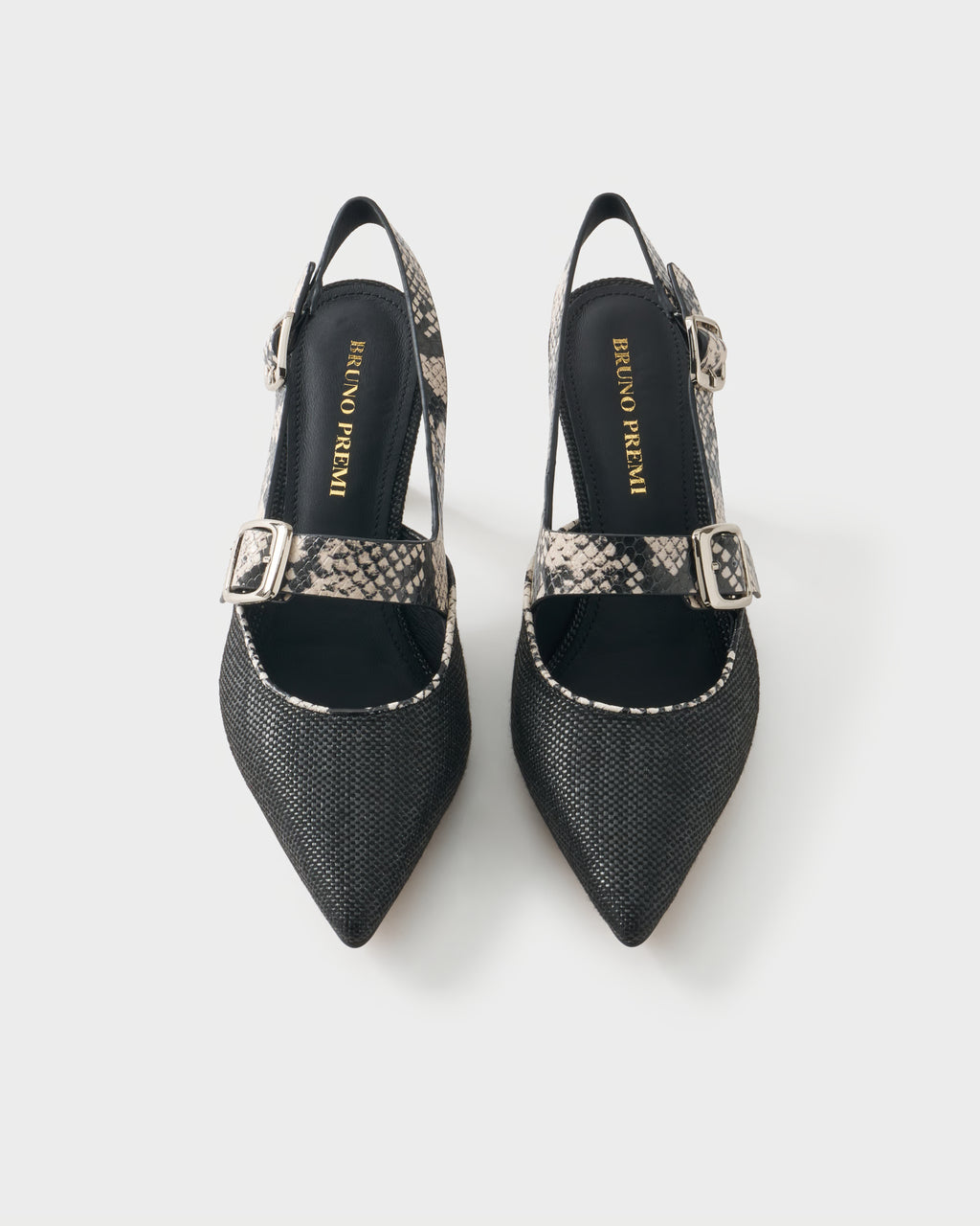 Slingback pump in fabric and python-embossed leather