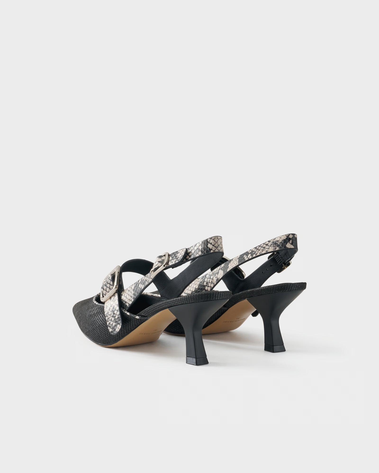 Slingback pump in fabric and python-embossed leather