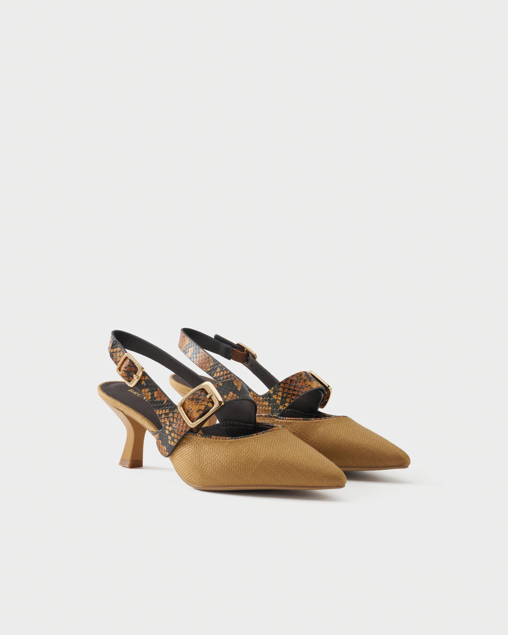 Slingback pump in fabric and python-embossed leather