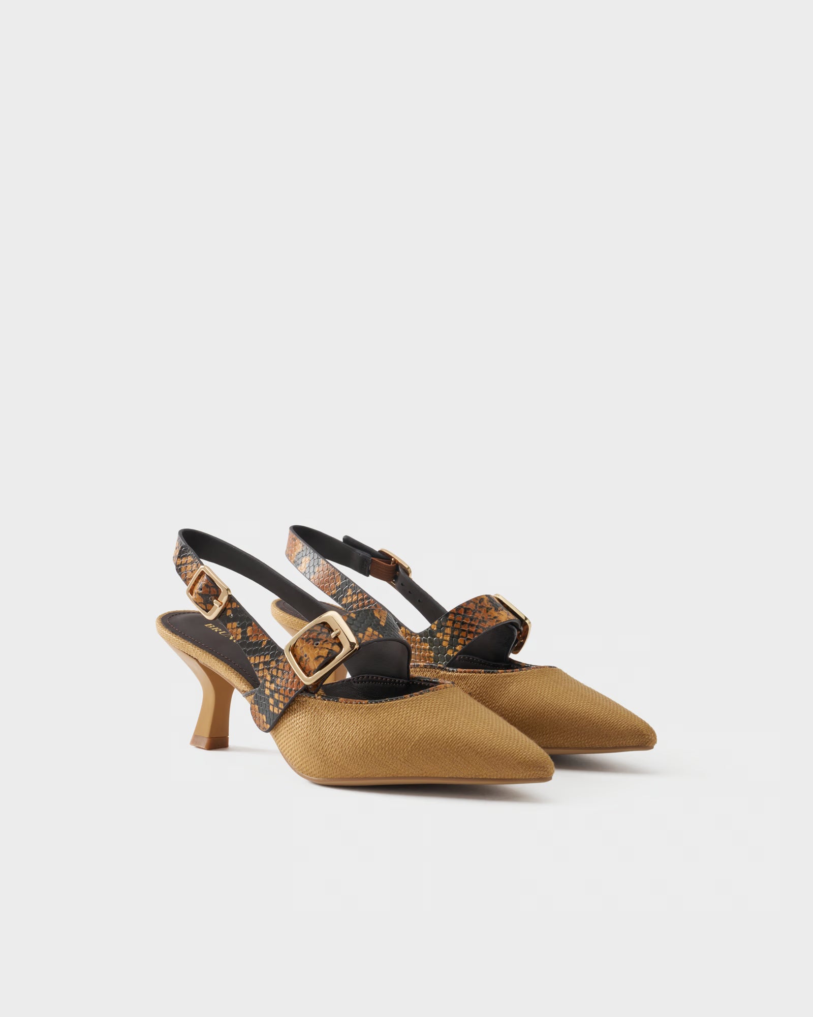 Slingback pump in fabric and python-embossed leather