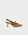 Slingback pump in fabric and python-embossed leather
