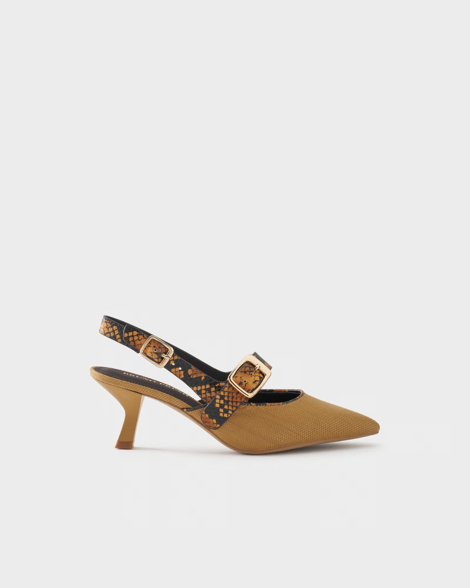 Slingback pump in fabric and python-embossed leather