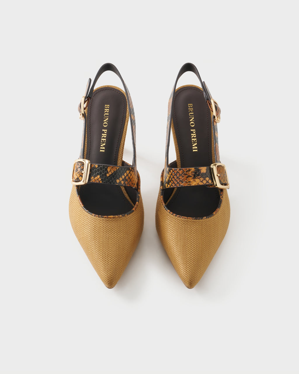 Slingback pump in fabric and python-embossed leather