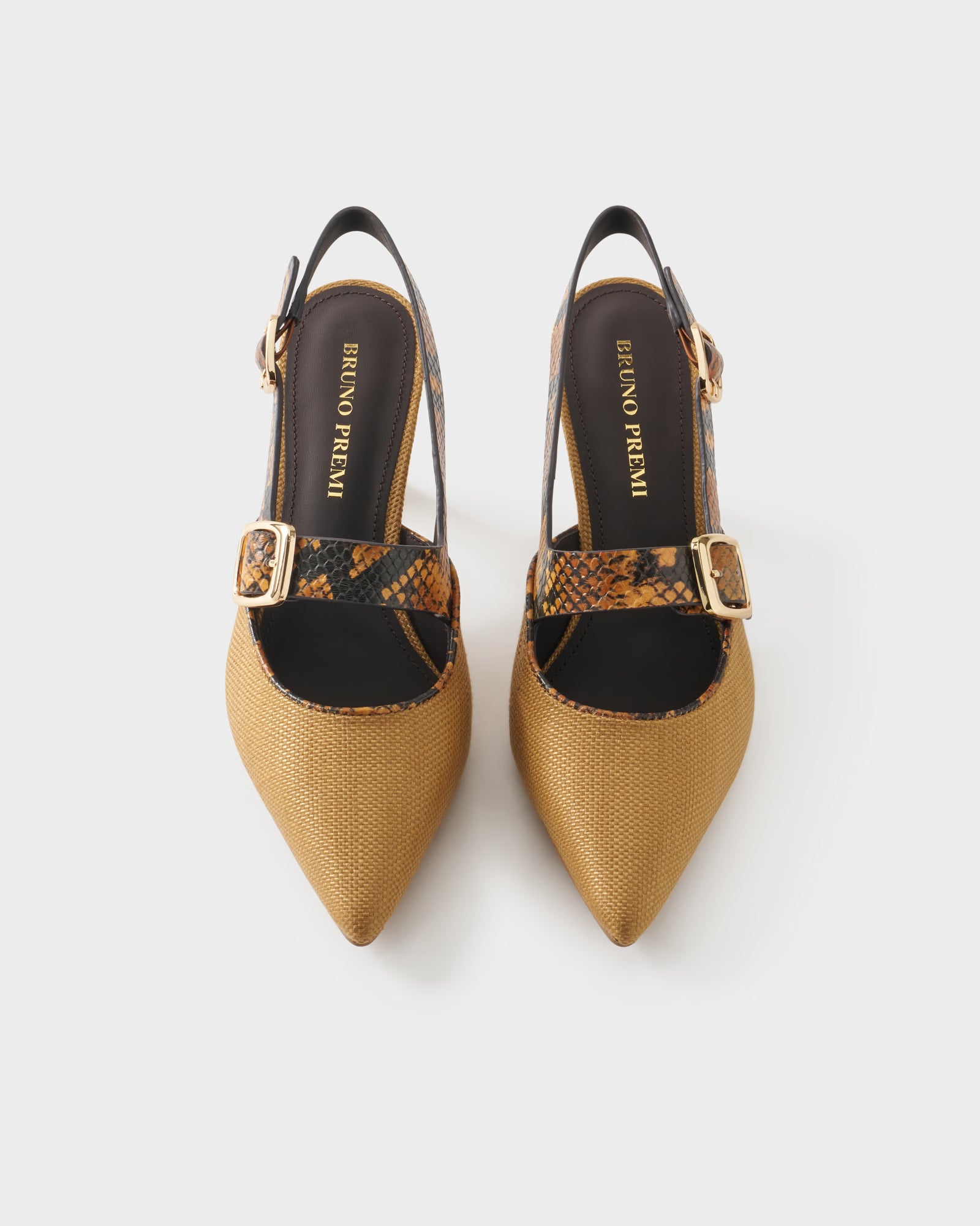 Slingback pump in fabric and python-embossed leather
