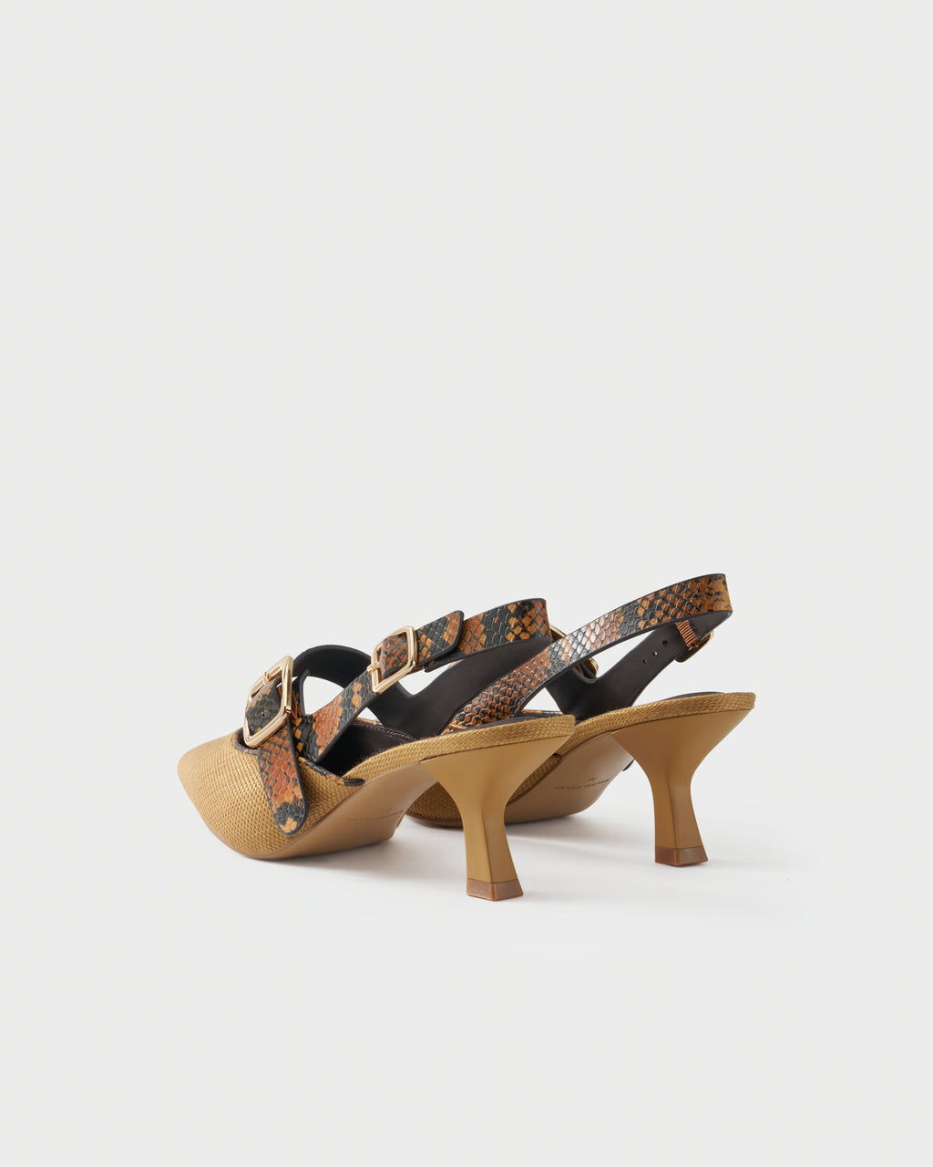 Slingback pump in fabric and python-embossed leather