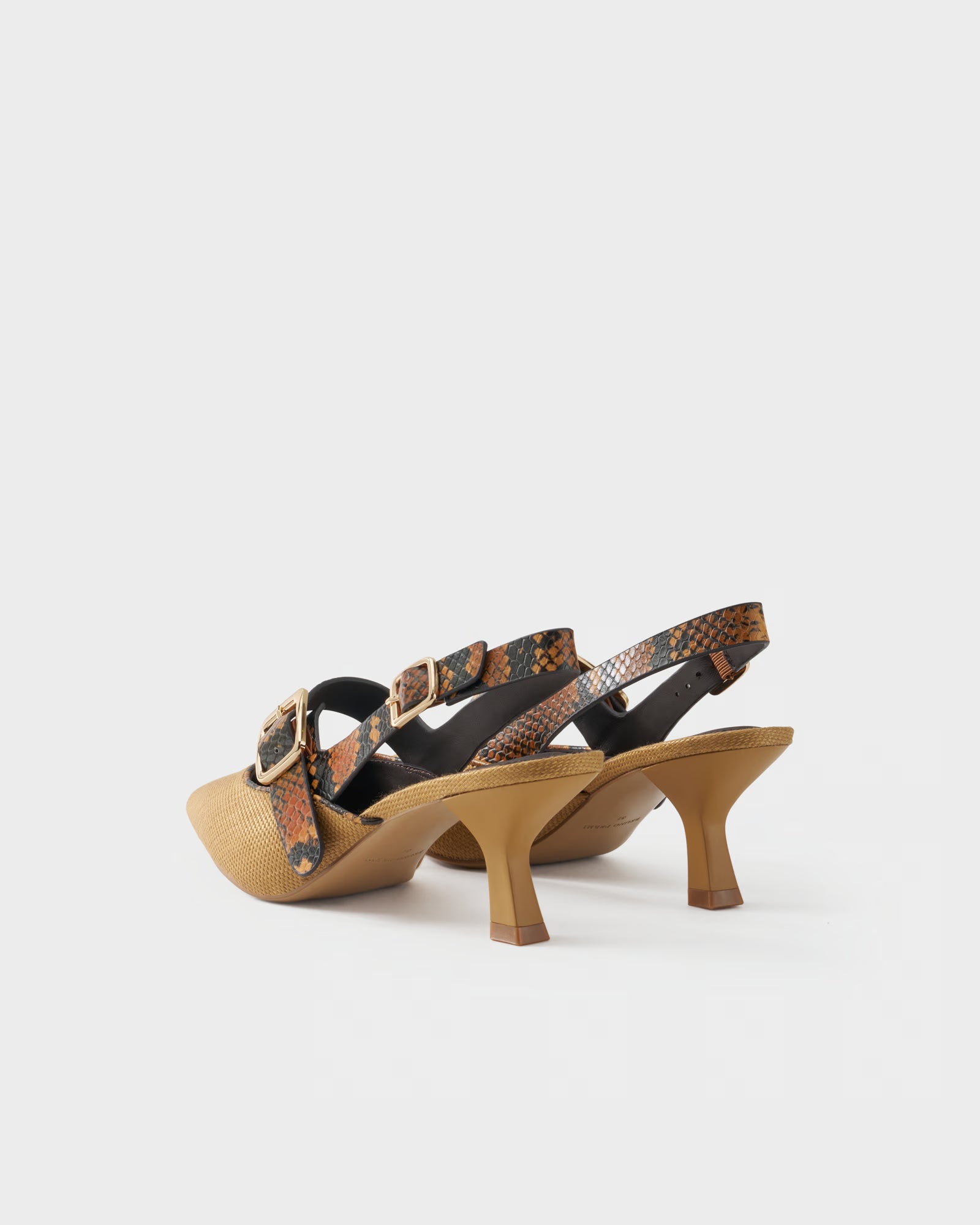 Slingback pump in fabric and python-embossed leather