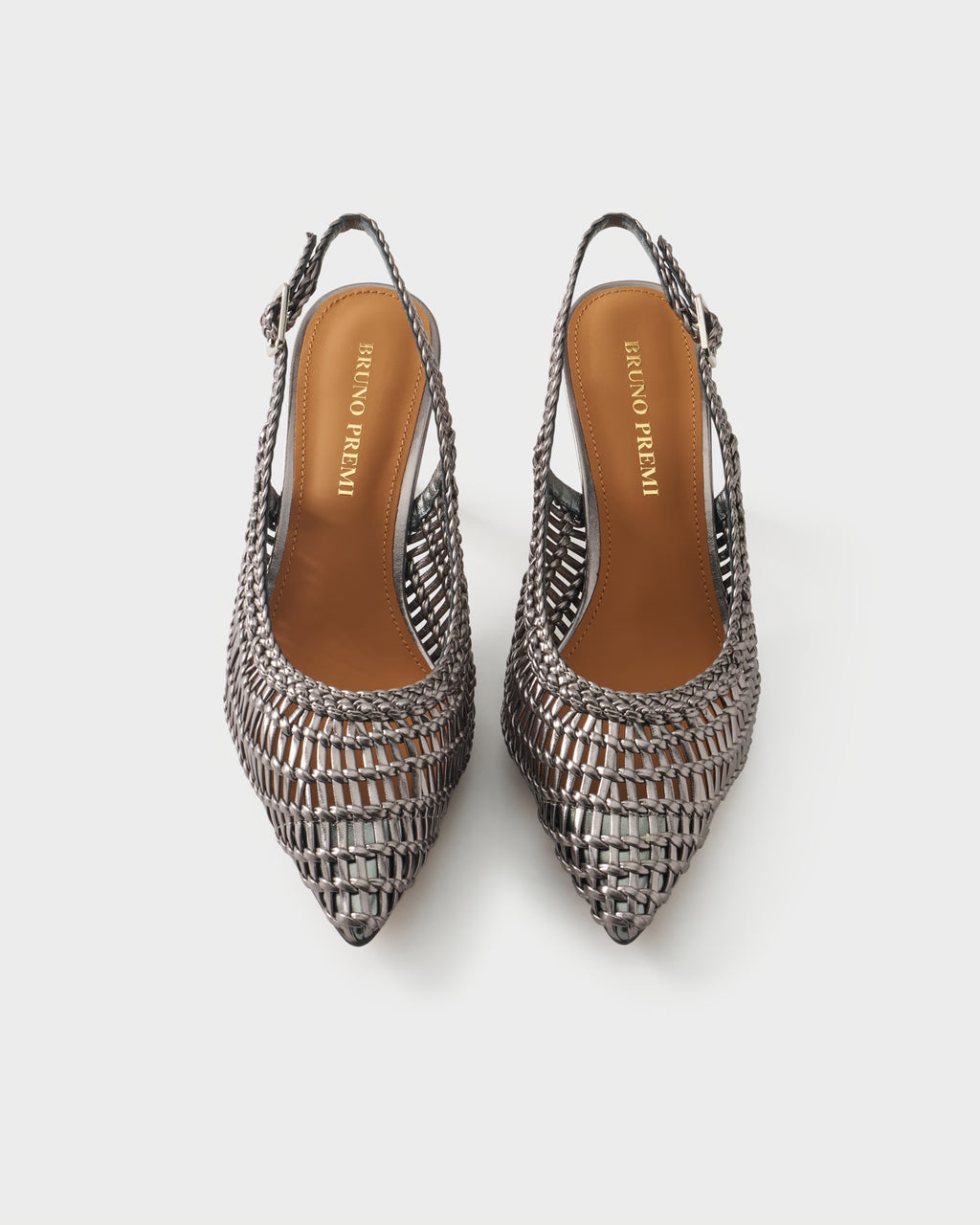 Pointed-toe slingback pump with woven upper