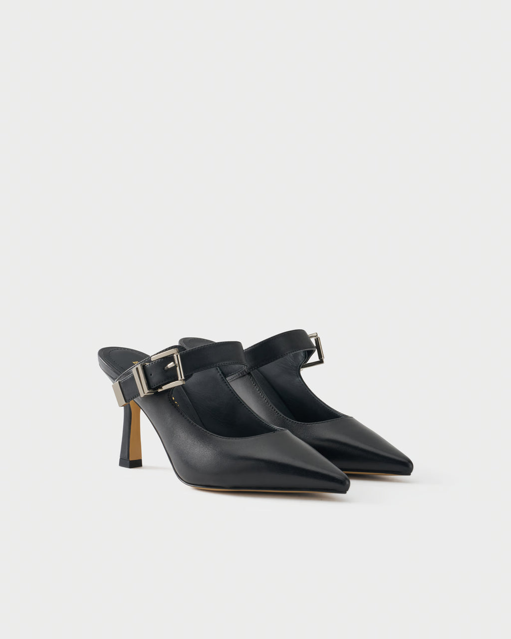 Pointed-toe nappa leather heeled mules