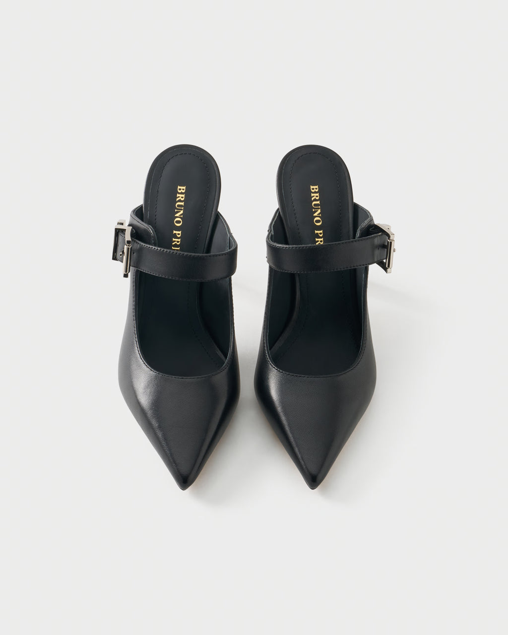 Pointed-toe nappa leather heeled mules