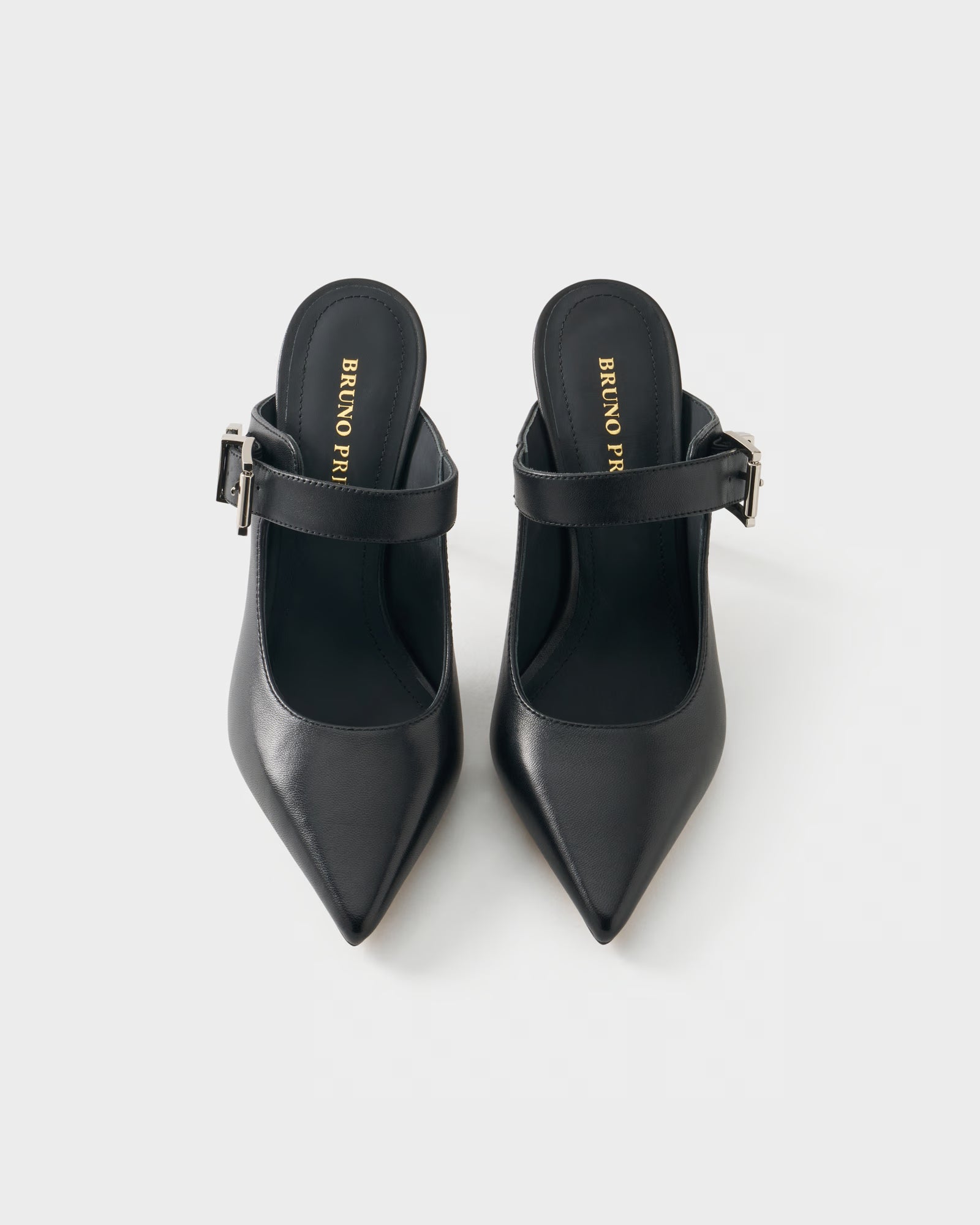 Pointed-toe nappa leather heeled mules