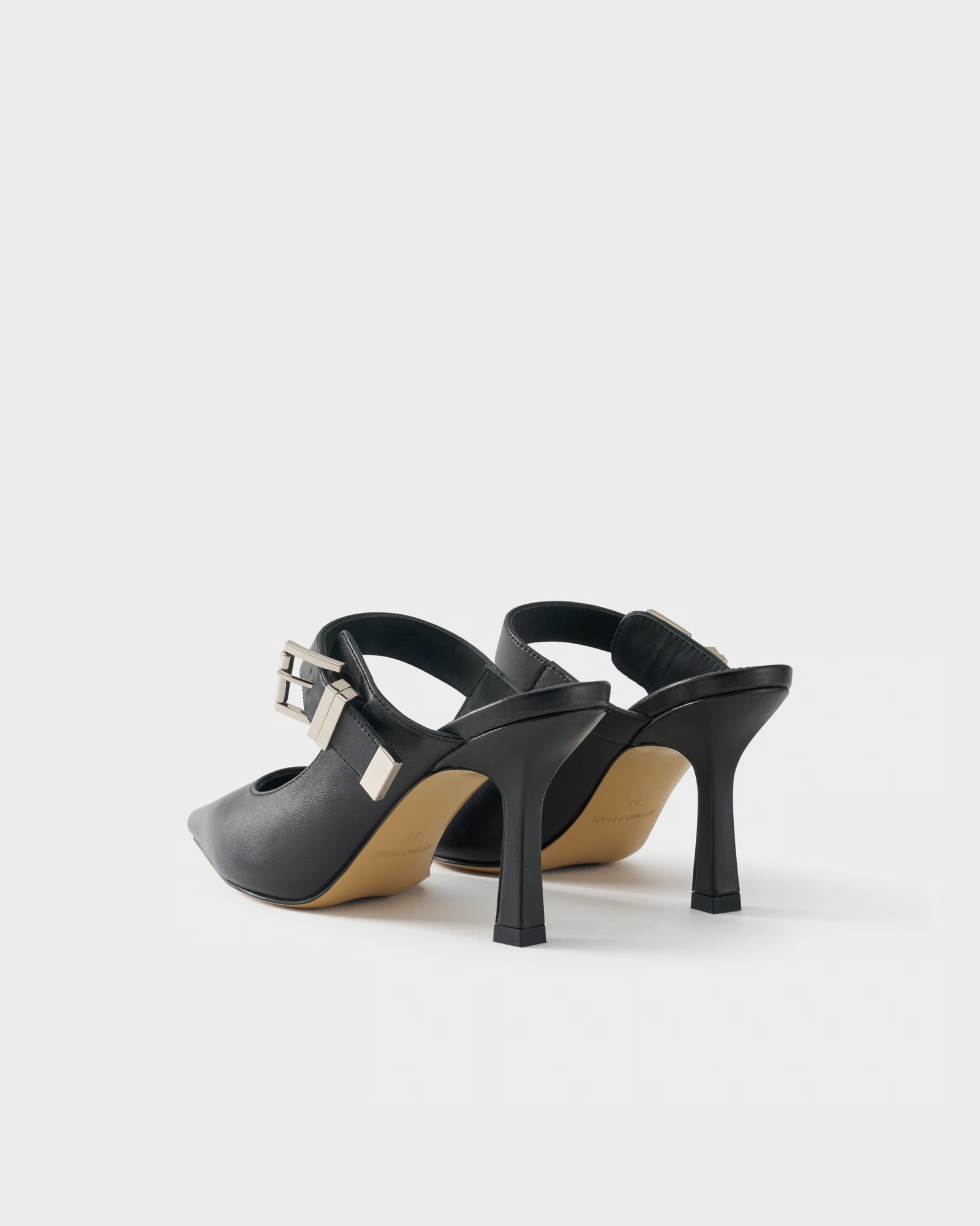 Pointed-toe nappa leather heeled mules