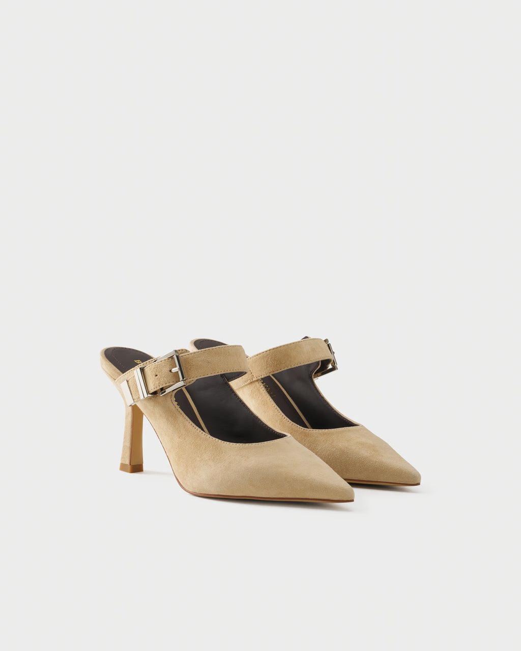 Pointed-toe heeled mule in suede