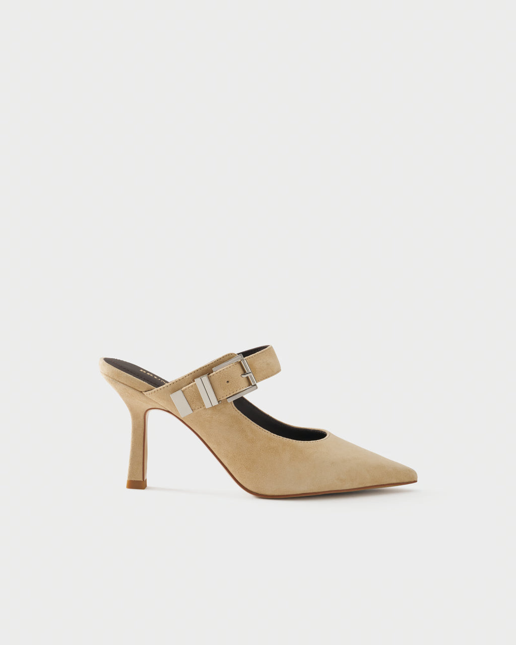 Pointed-toe heeled mule in suede