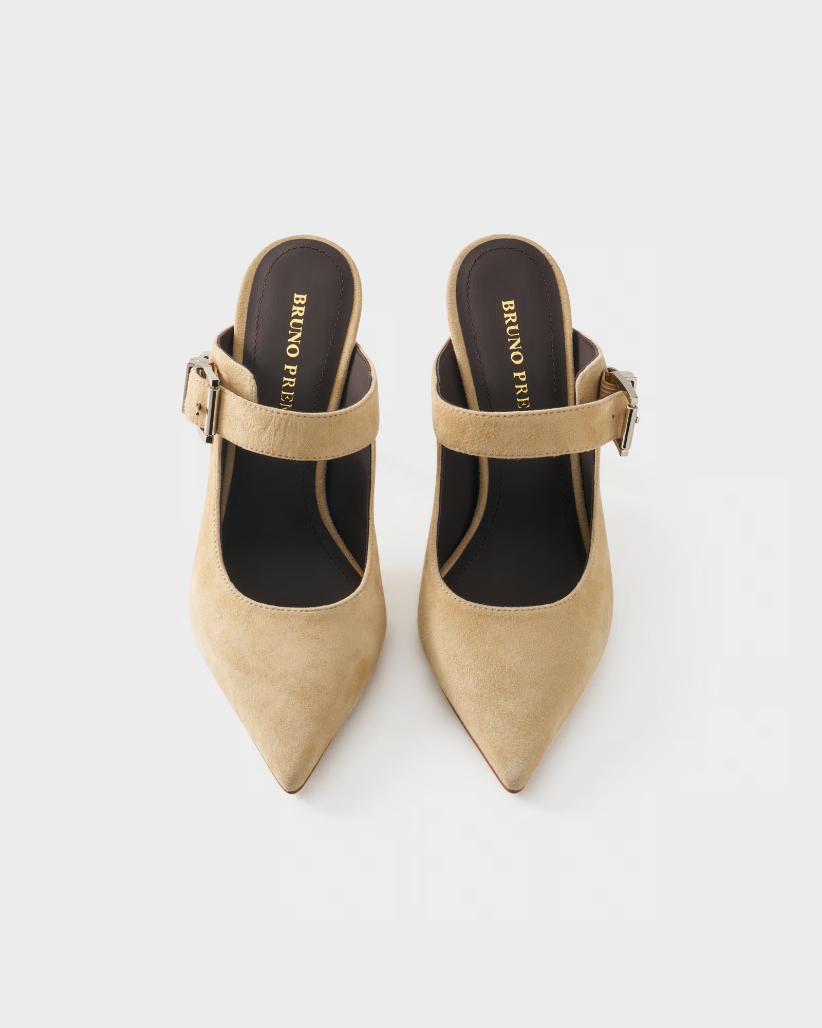 Pointed-toe heeled mule in suede