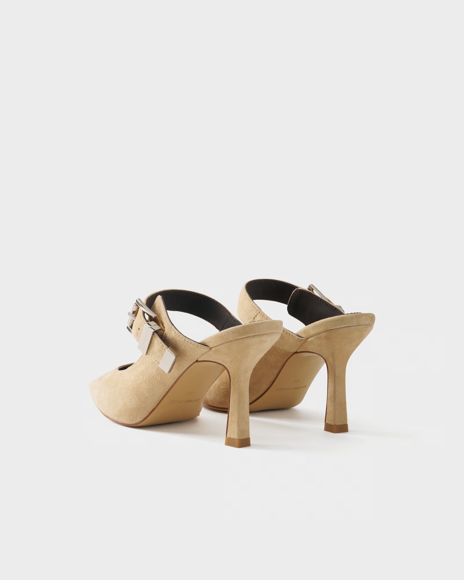 Pointed-toe heeled mule in suede