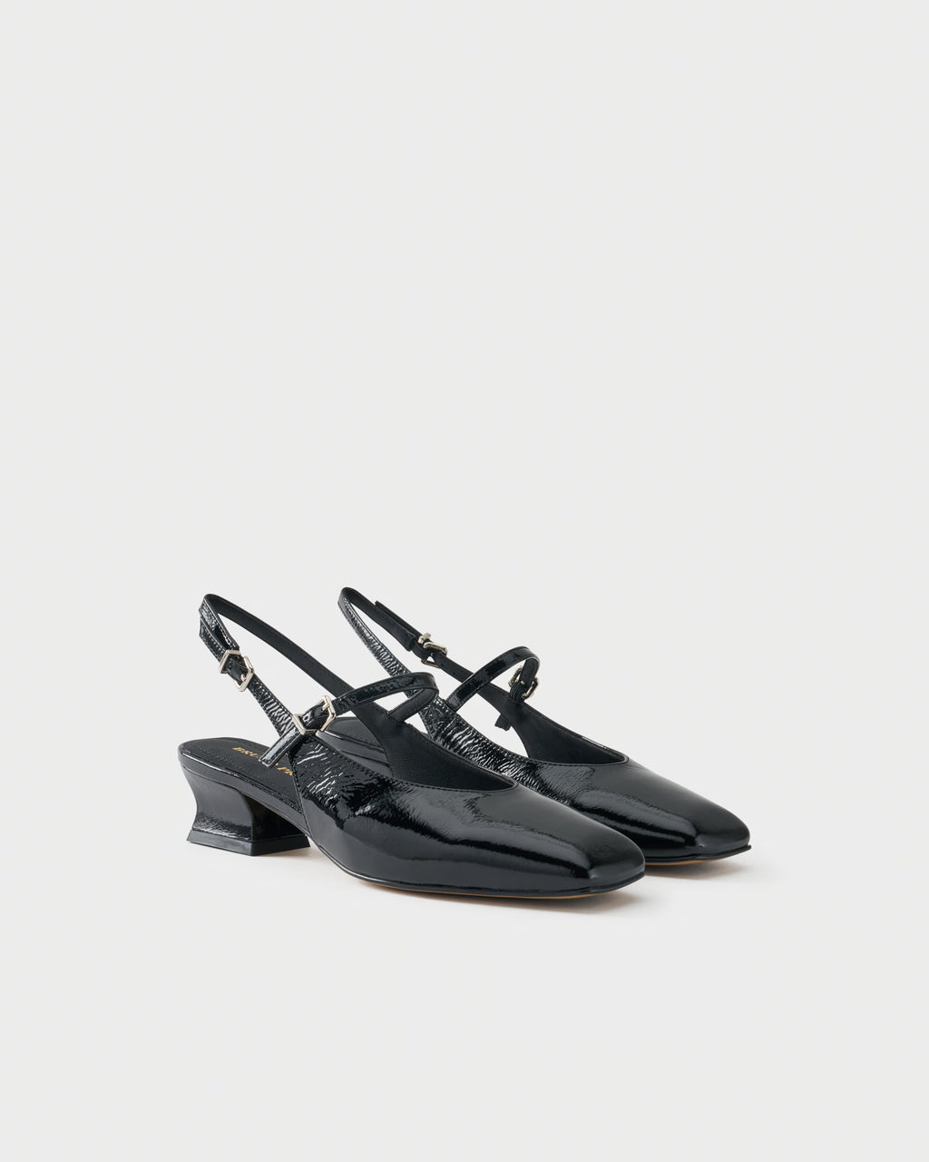 Décolleté slingback a punta quadrata in pelle lucida