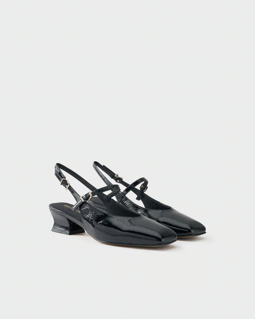 Square-toe slingback pump in patent leather