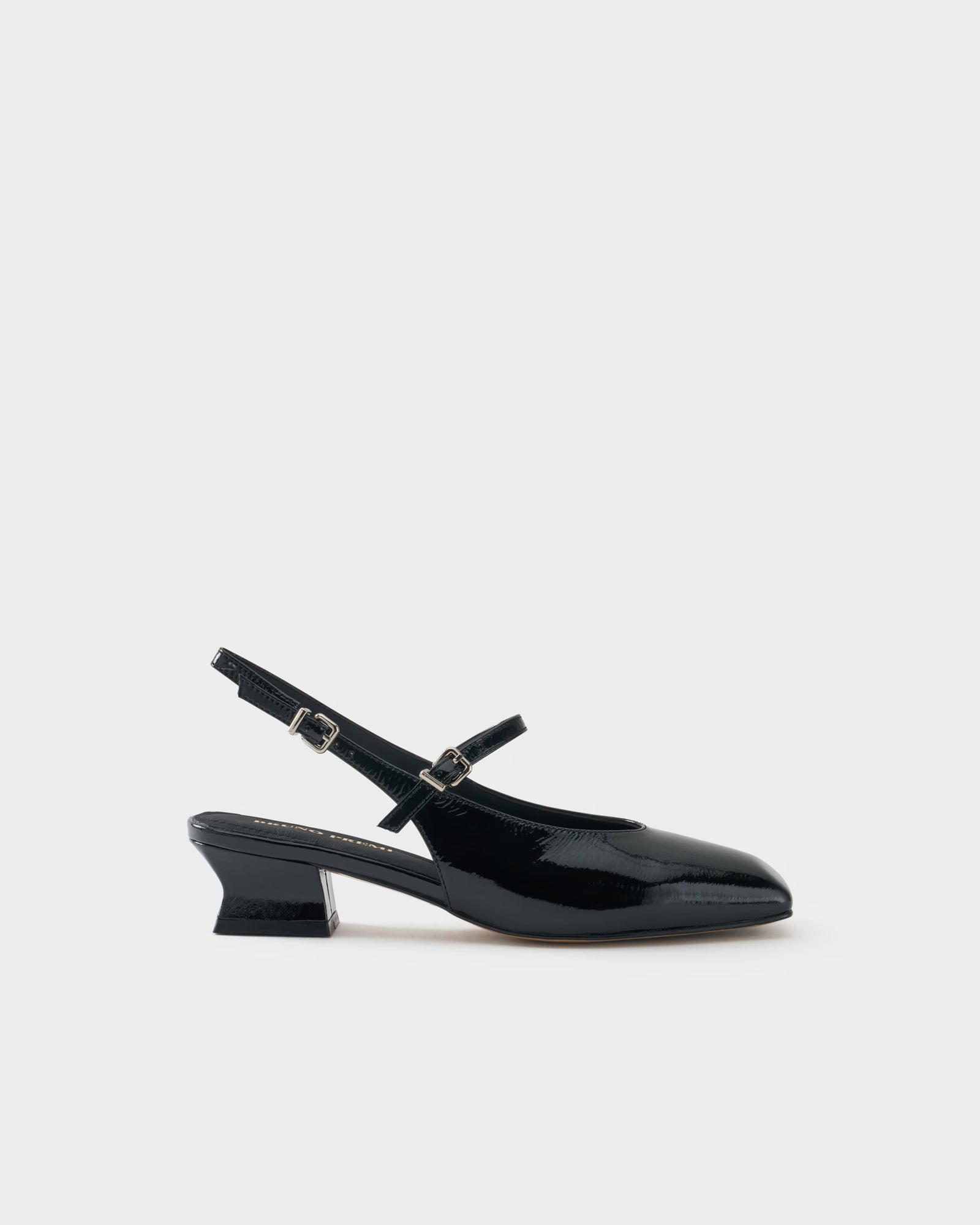 Square-toe slingback pump in patent leather