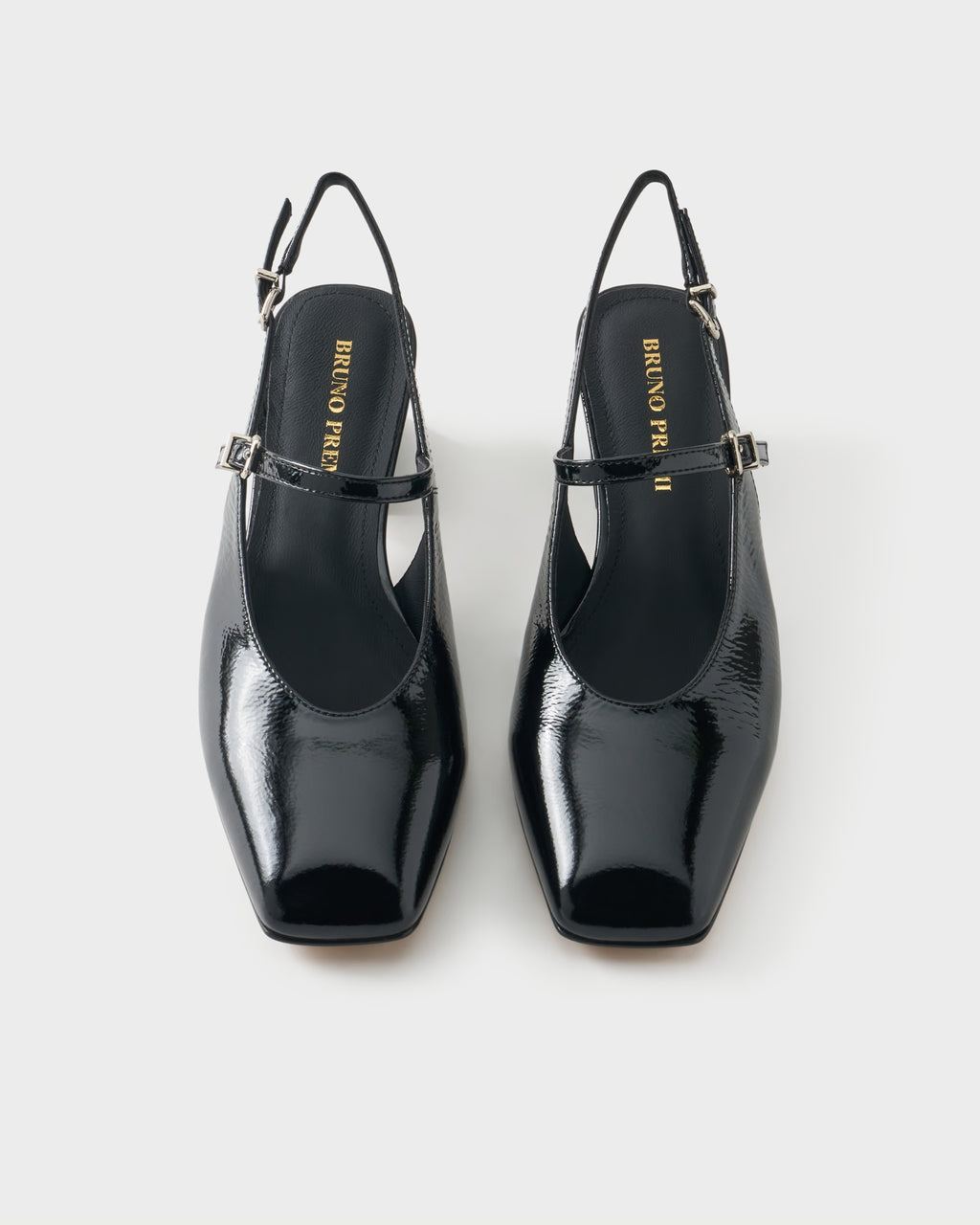 Décolleté slingback a punta quadrata in pelle lucida