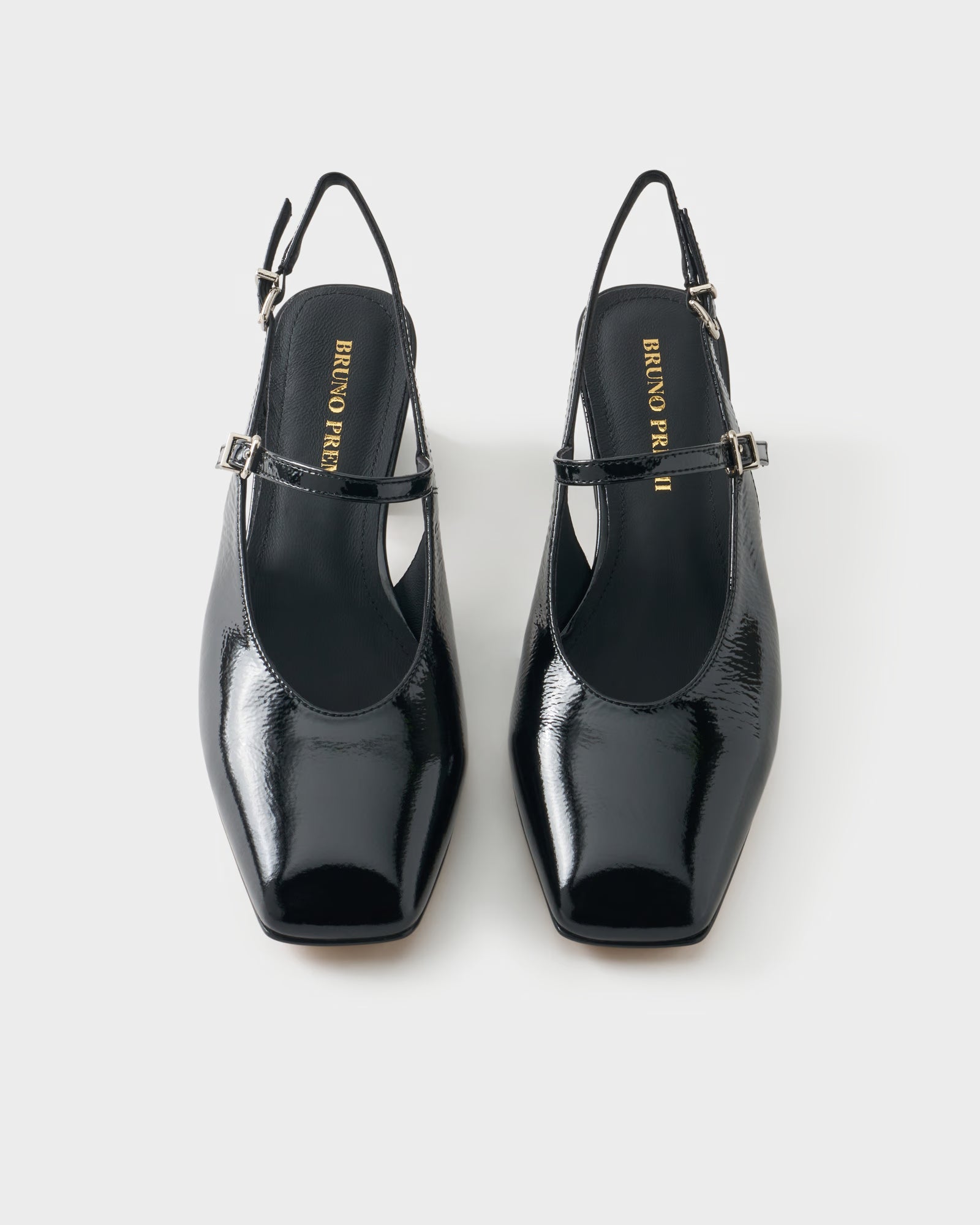 Décolleté slingback a punta quadrata in pelle lucida