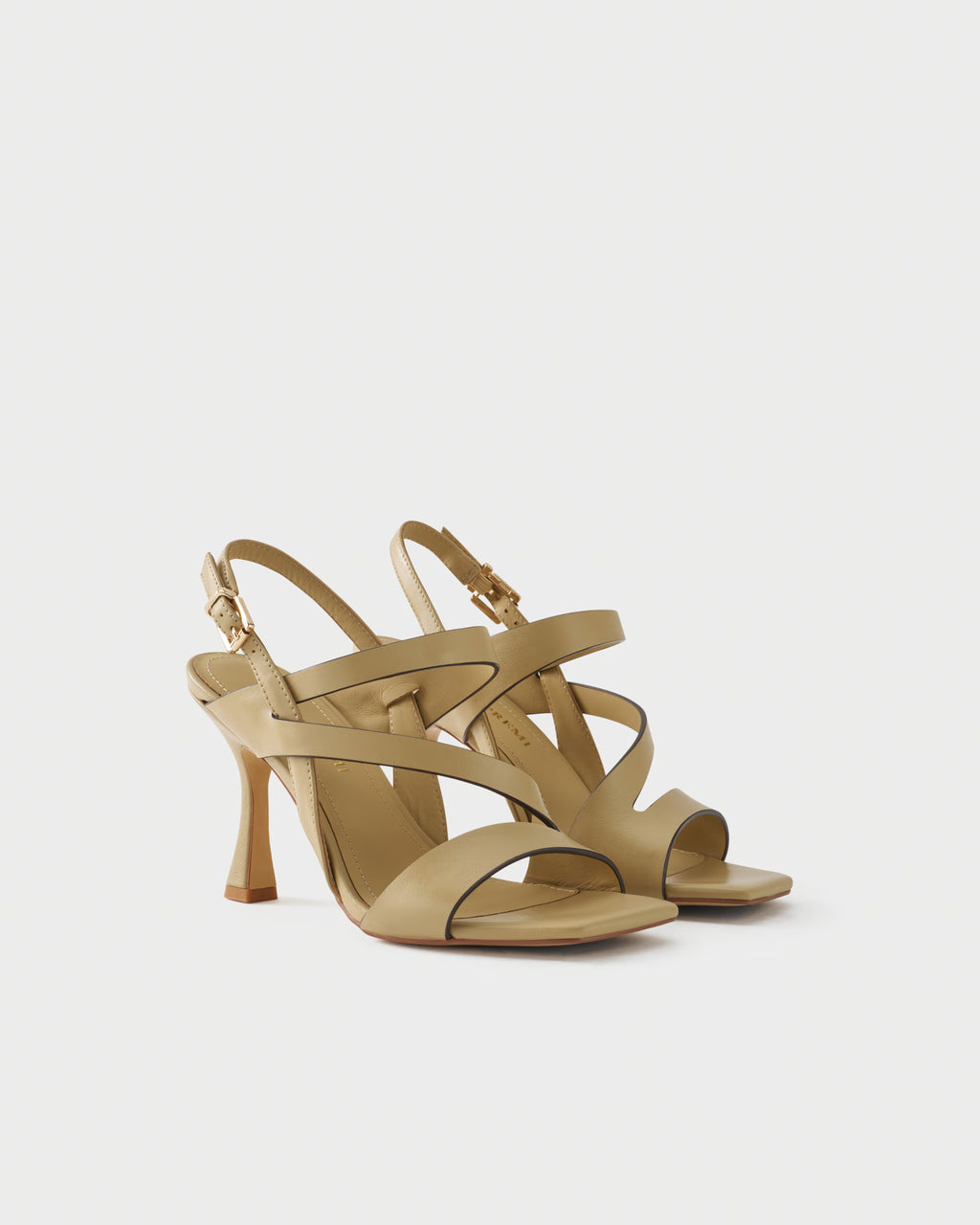 High-heeled slingback sandal in leather