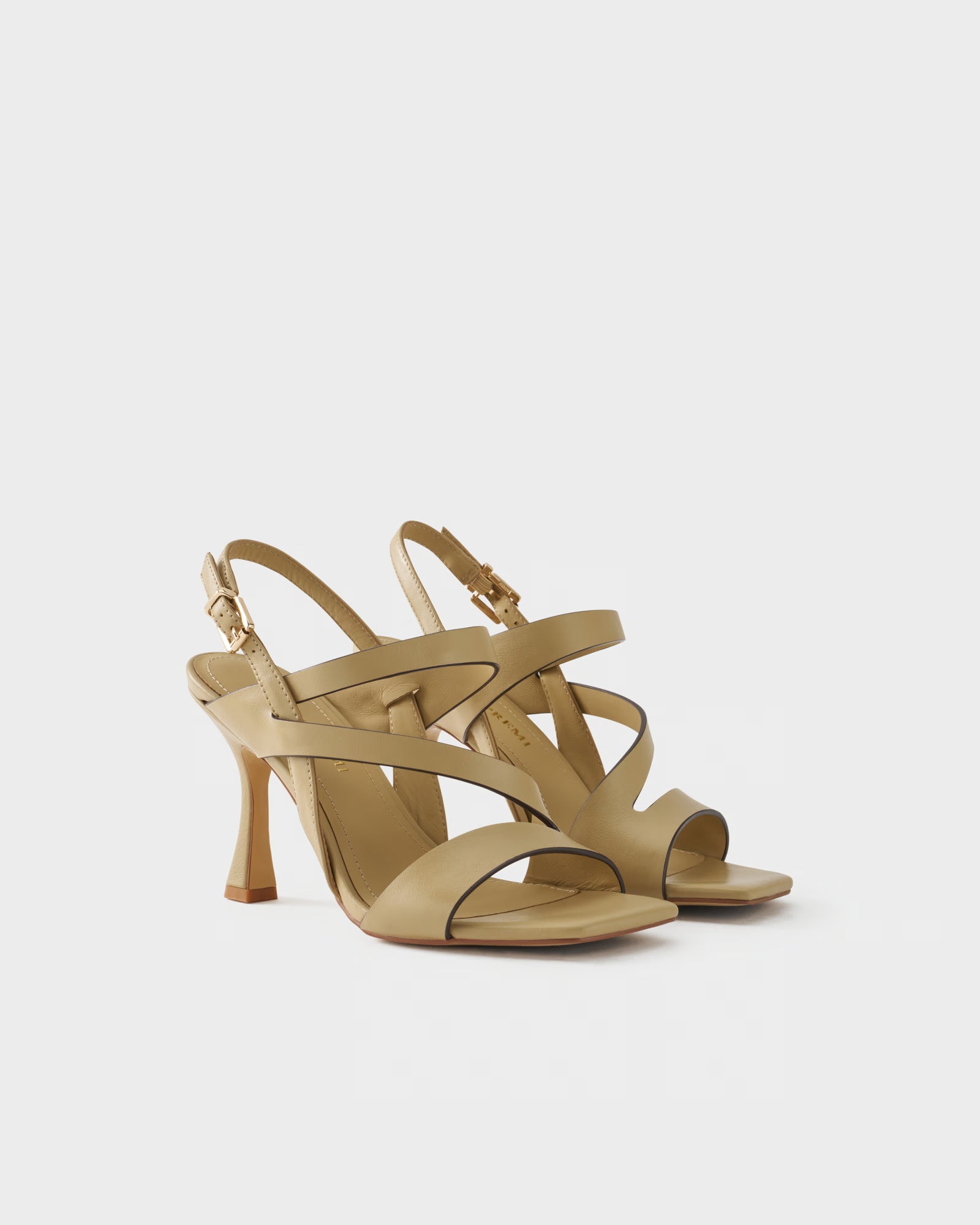 High-heeled slingback sandal in leather